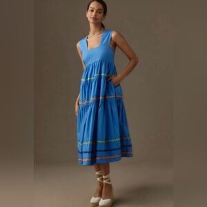 Anthropologie Vibrant Blue Midi Dress with Colorful Trim